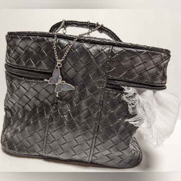 Shiseido Handbags - Vtg 02 Nwot Stephen Jones Shiseido bag Woven leather black train case Limited Ed